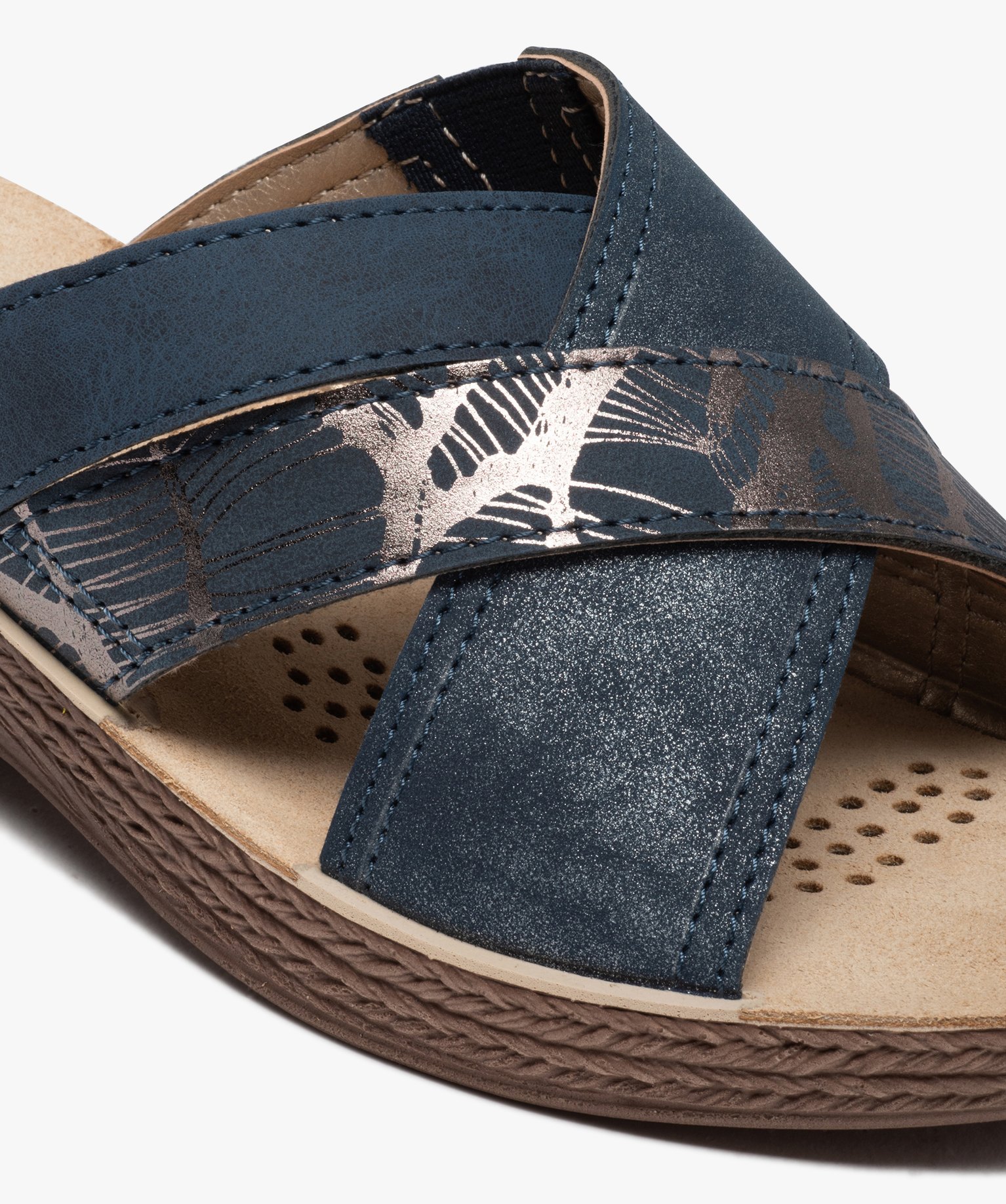Mules femme confort à brides croisées fantaisie marine | GEMO