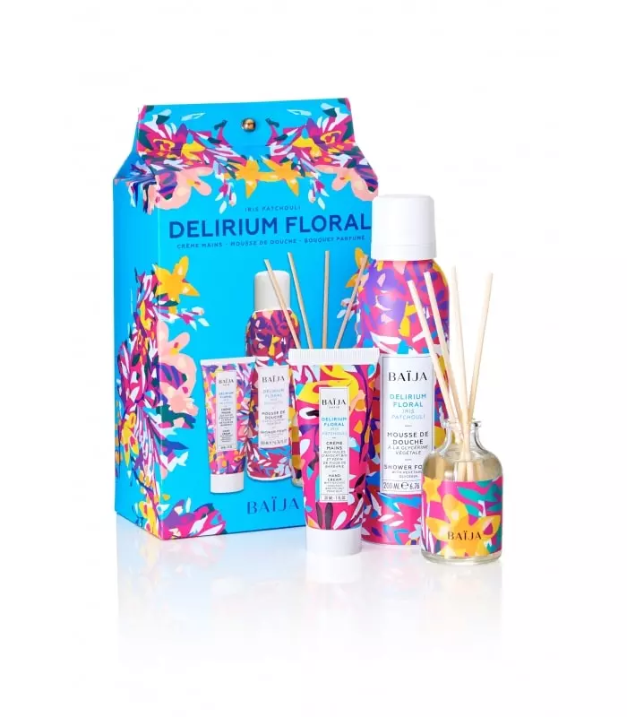 DELIRIUM FLORAL Coffret noël mousse de douche, crème mains, bouquet