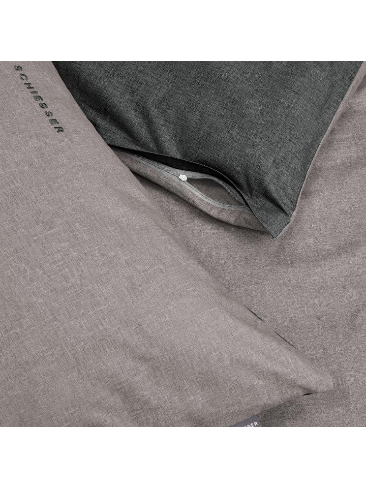 Schiesser Renforcé Bettwäscheset Doubleface in Grau-Schwarz günstig kaufen