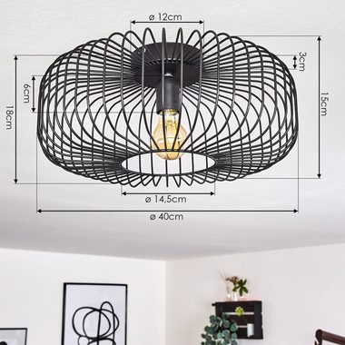 hofstein Deckenleuchte Pieris runde Deckenlampe aus Metall in Schwarz, ohne Leuchtmittel, E27, Retro-Leuchte mit Lichteffekt durch Gitter-Optik