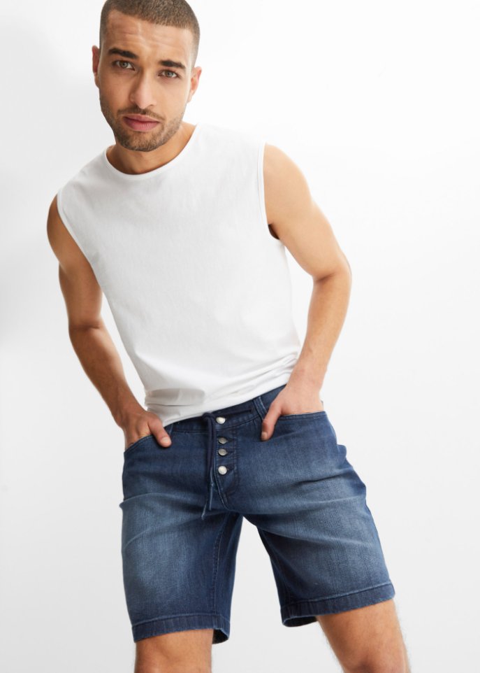 Stretch-Long-Jeans-Shorts, Loose Fit