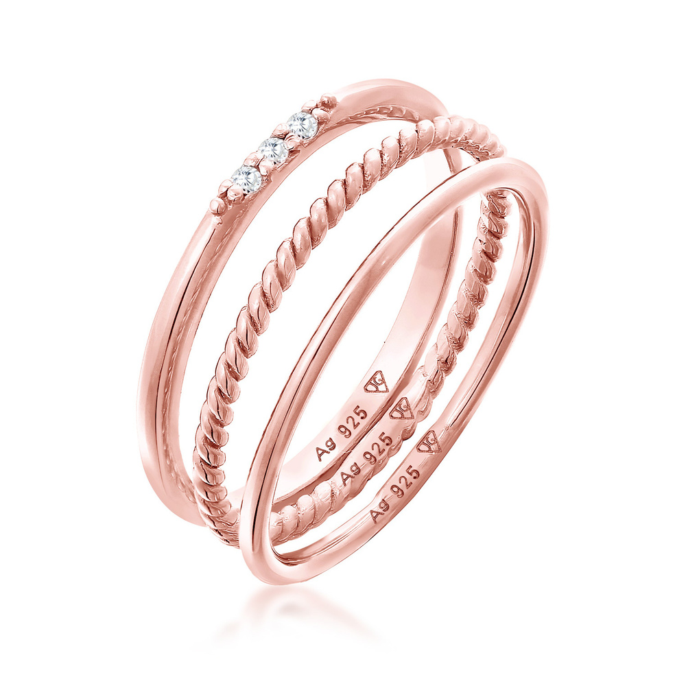 Elli Elli Bague Femmes Empilement Basique Set de 3 avec Cristaux de Zirconium en Argen Bague
