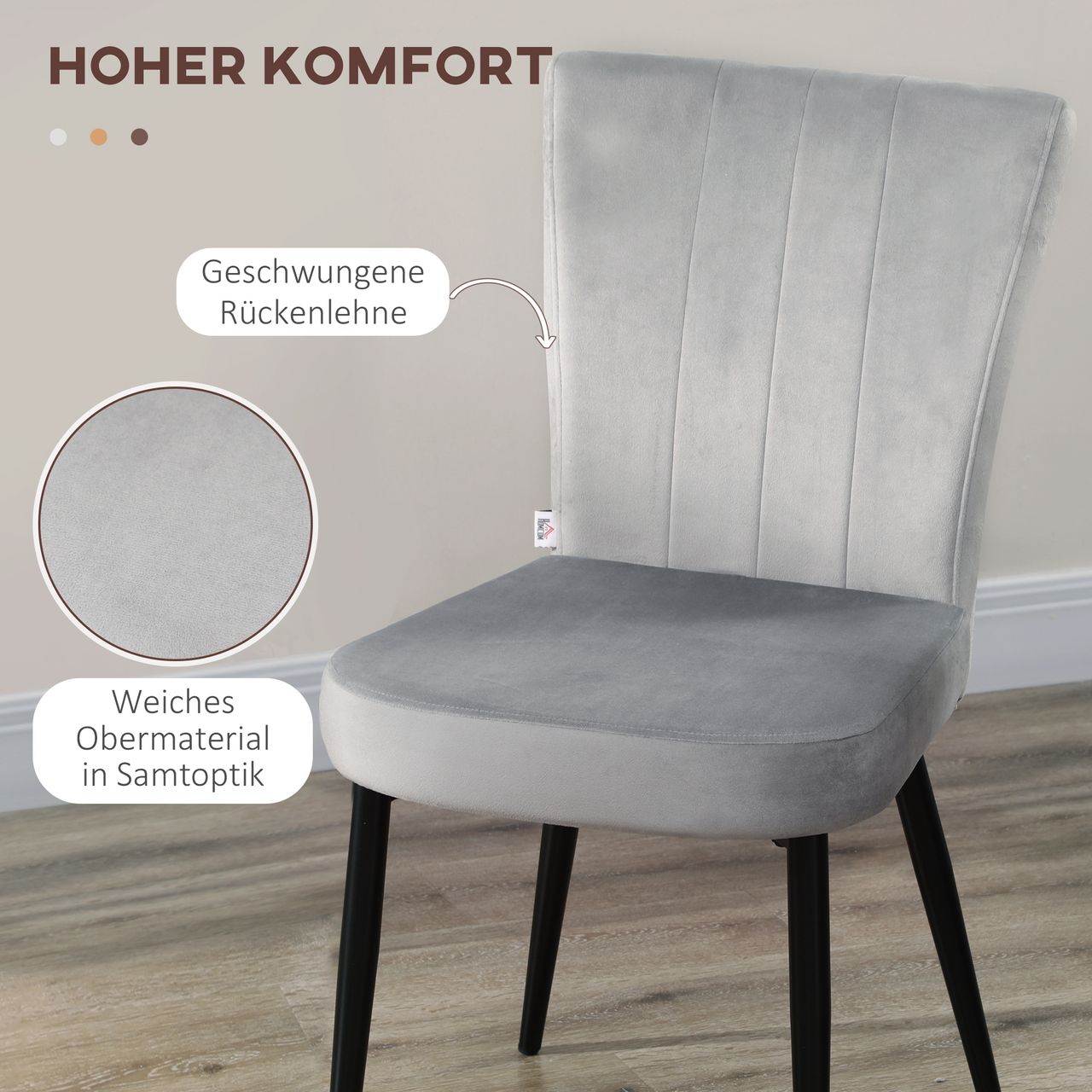 HOMCOM Esszimmerstuhl, 4er-Set Küchenstühle, Essstuhl mit Rückenlehne, Samtoptik