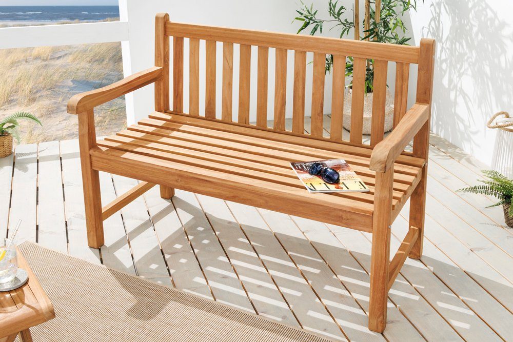 riess-ambiente Gartenbank EMPIRE TEAK 120cm natur (Einzelartikel, 1-St), Massivholz · wetterfest · Lehne · Maritim · Outdoor · Balkonmöbel