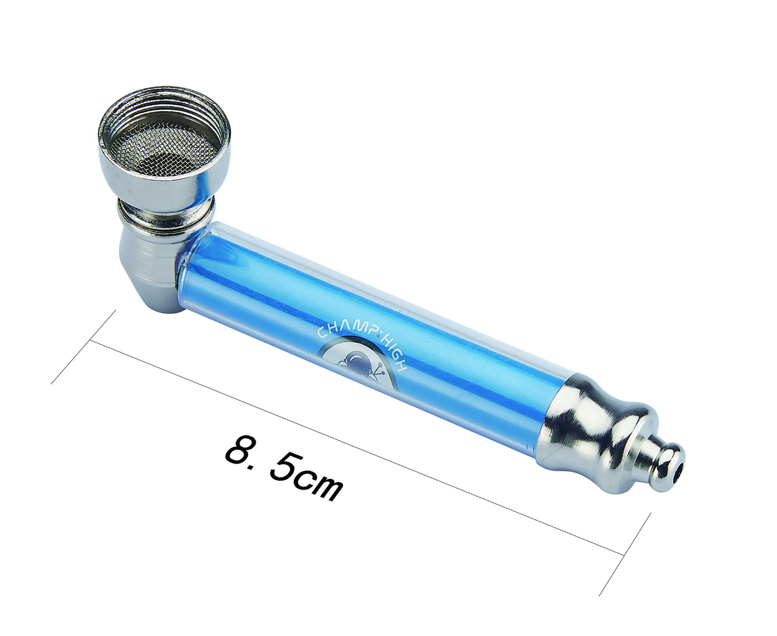 CHAMP HIGH Handpfeife MINI PFEIFE Metall 8,5cm lang mit 5 Sieben Tabakpfeife Pipe 54 (Blau), Tabak