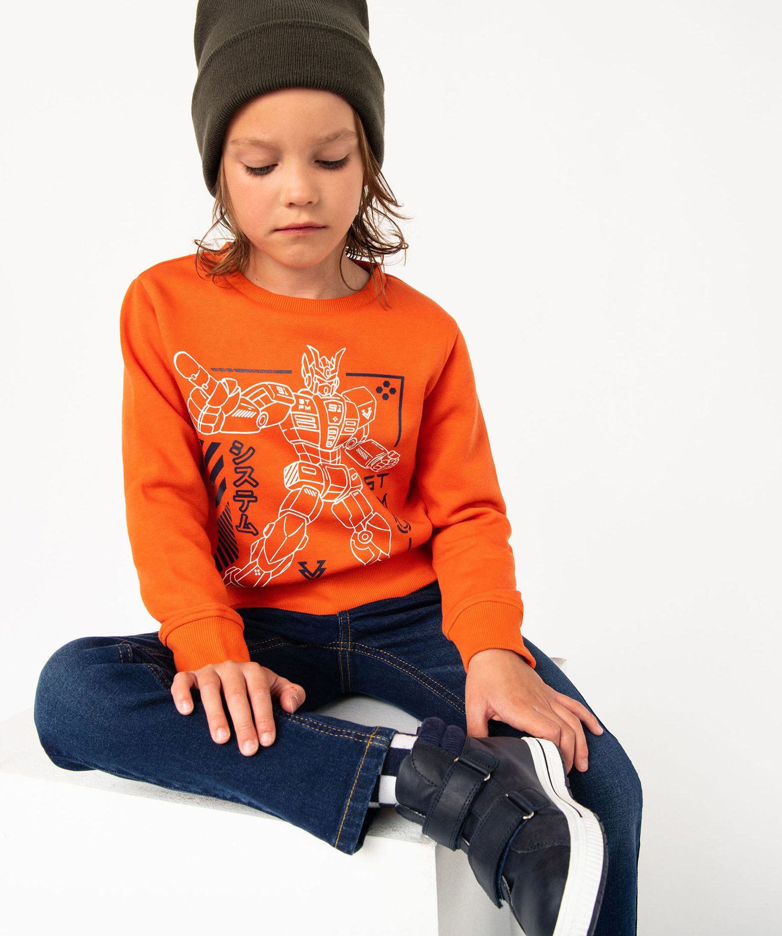 Sweat molletonné avec motif XL Garçon orange | GEMO