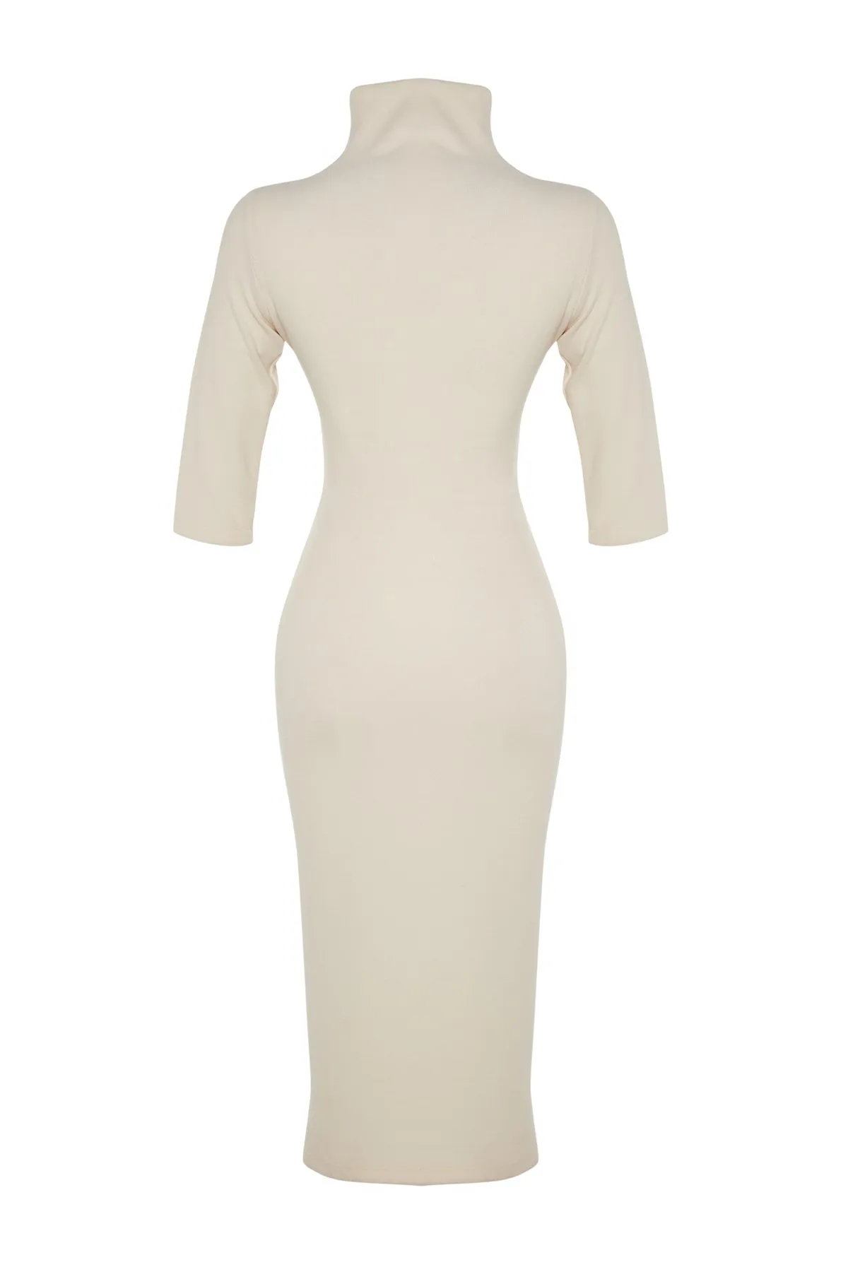 Trendyol Collection  Beigefarbenes, figurbetontes Midi-Strickkleid im Thessaloniki-/Strickwaren-Look mit weicher Oberfläche TWOAW24EL00150