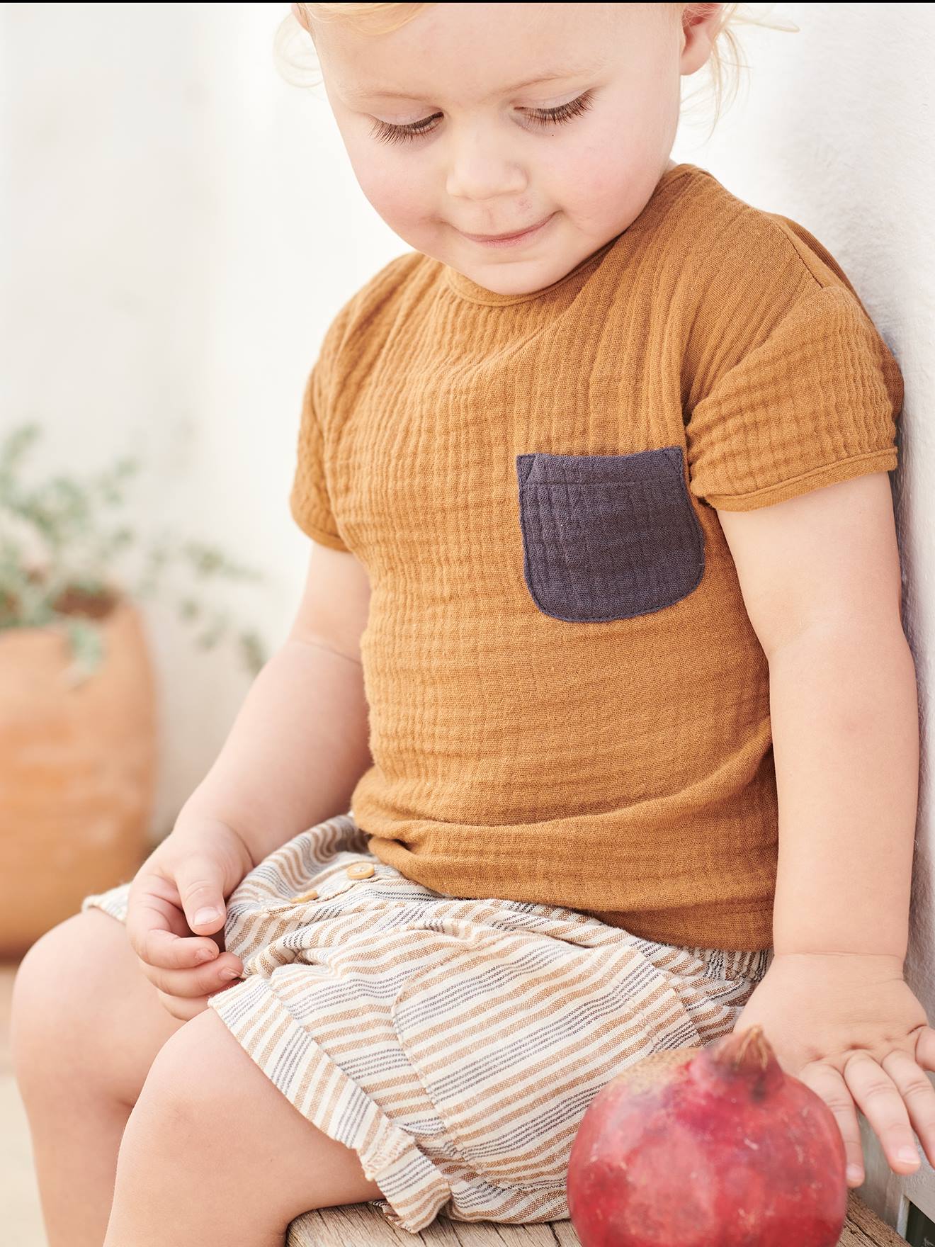 Vertbaudet Baby T-Shirt mit Materialmix - karamell