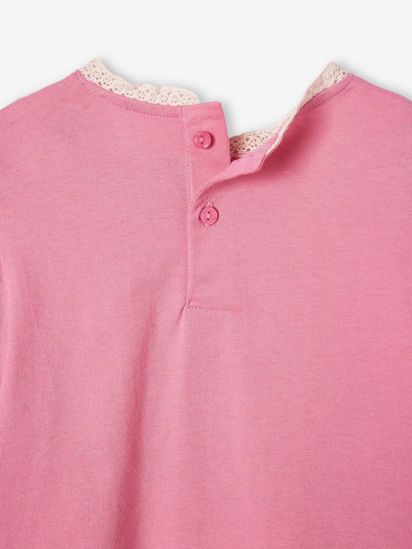 Vertbaudet Mädchen Blusenshirt mit Häkelbordüren - rosa
