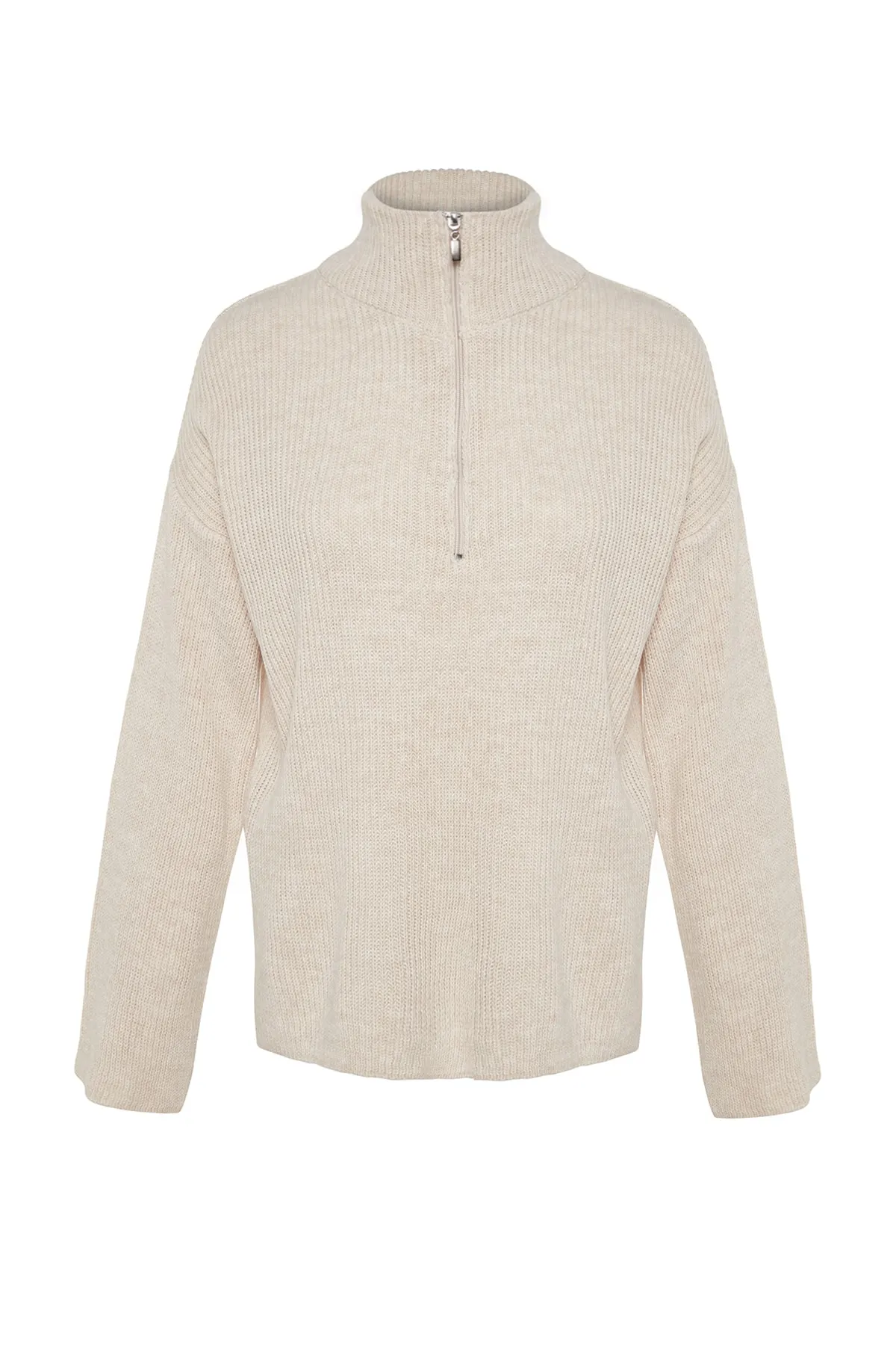 Trendyol Collection  Stone Wide Pattern Strickpullover mit hohem Kragen und Reißverschluss TWOAW24KZ00507