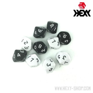 Hexy Dice Set - D10 - Black/White (10)