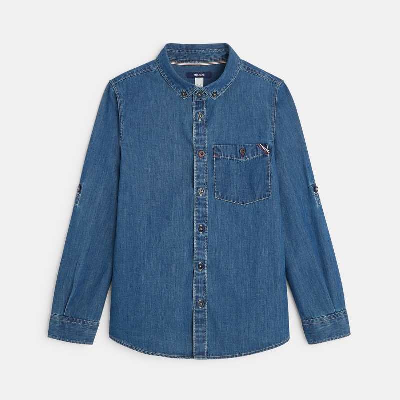 Chemise manches longues en jean bleue garçon
