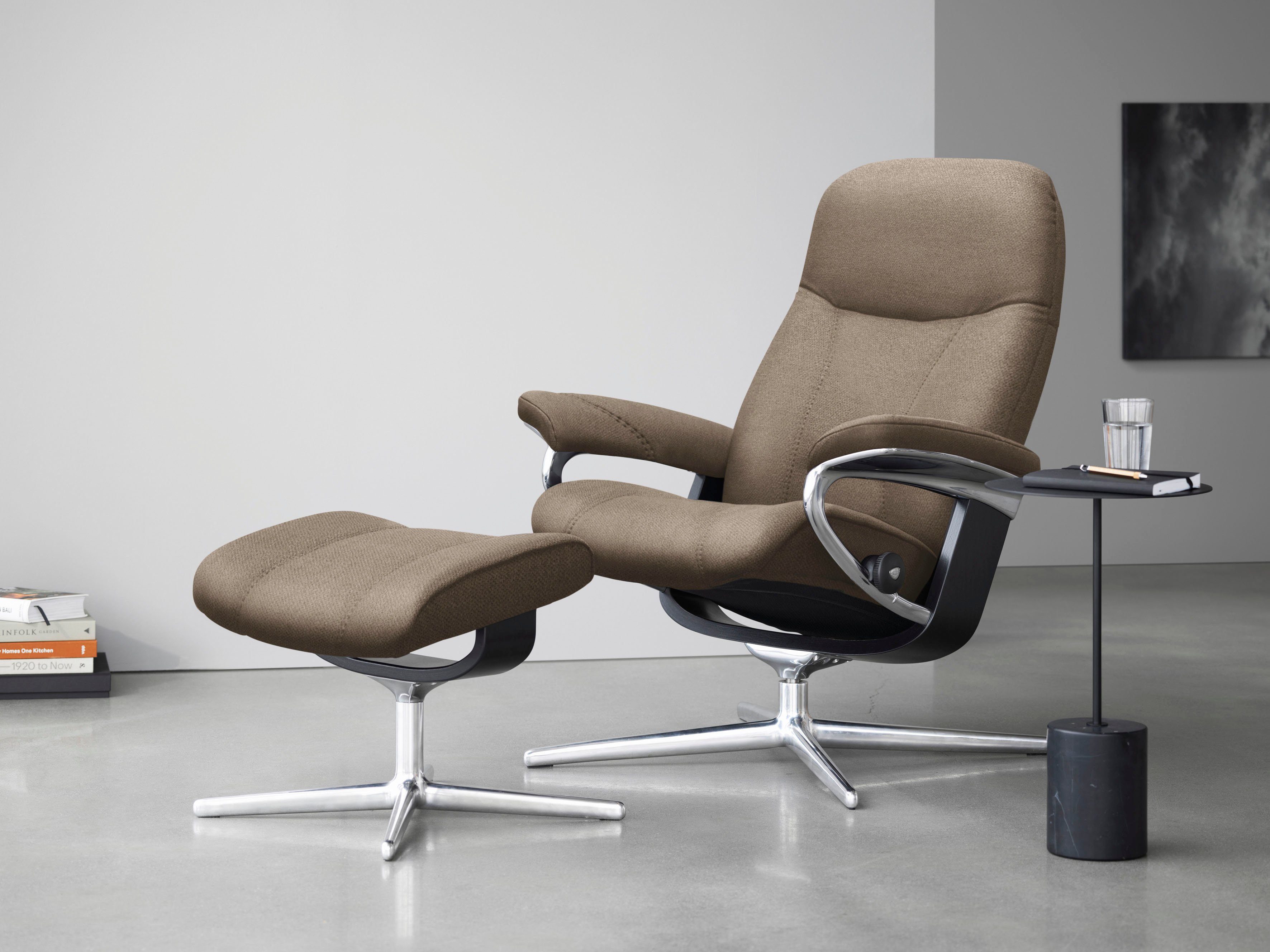 Stressless® Relaxsessel Consul (Set, Relaxsessel mit Hocker), mit Hocker, mit Cross Base, Größe S, M & L, Holzakzent Schwarz