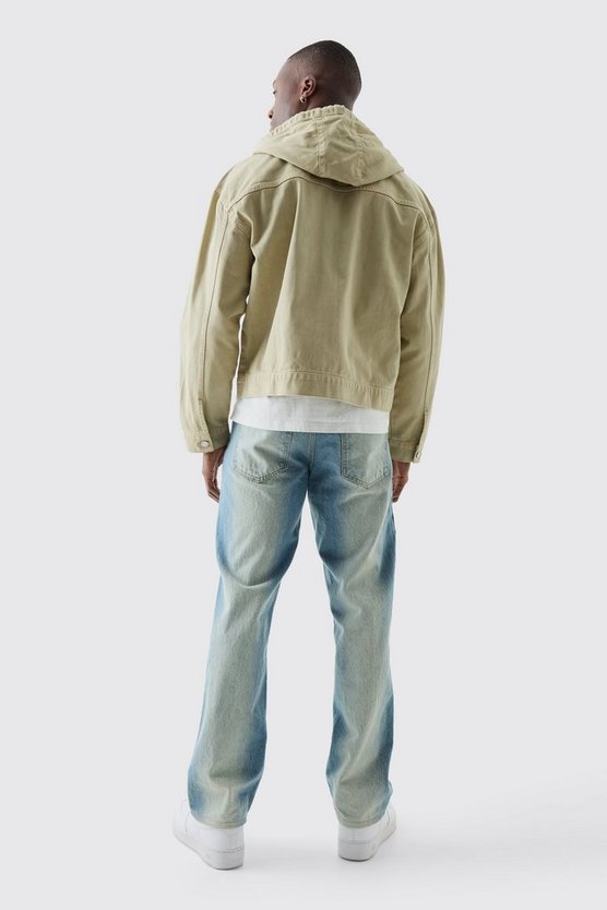 Kastiger Denim-Hoodie mit Reißverschluss