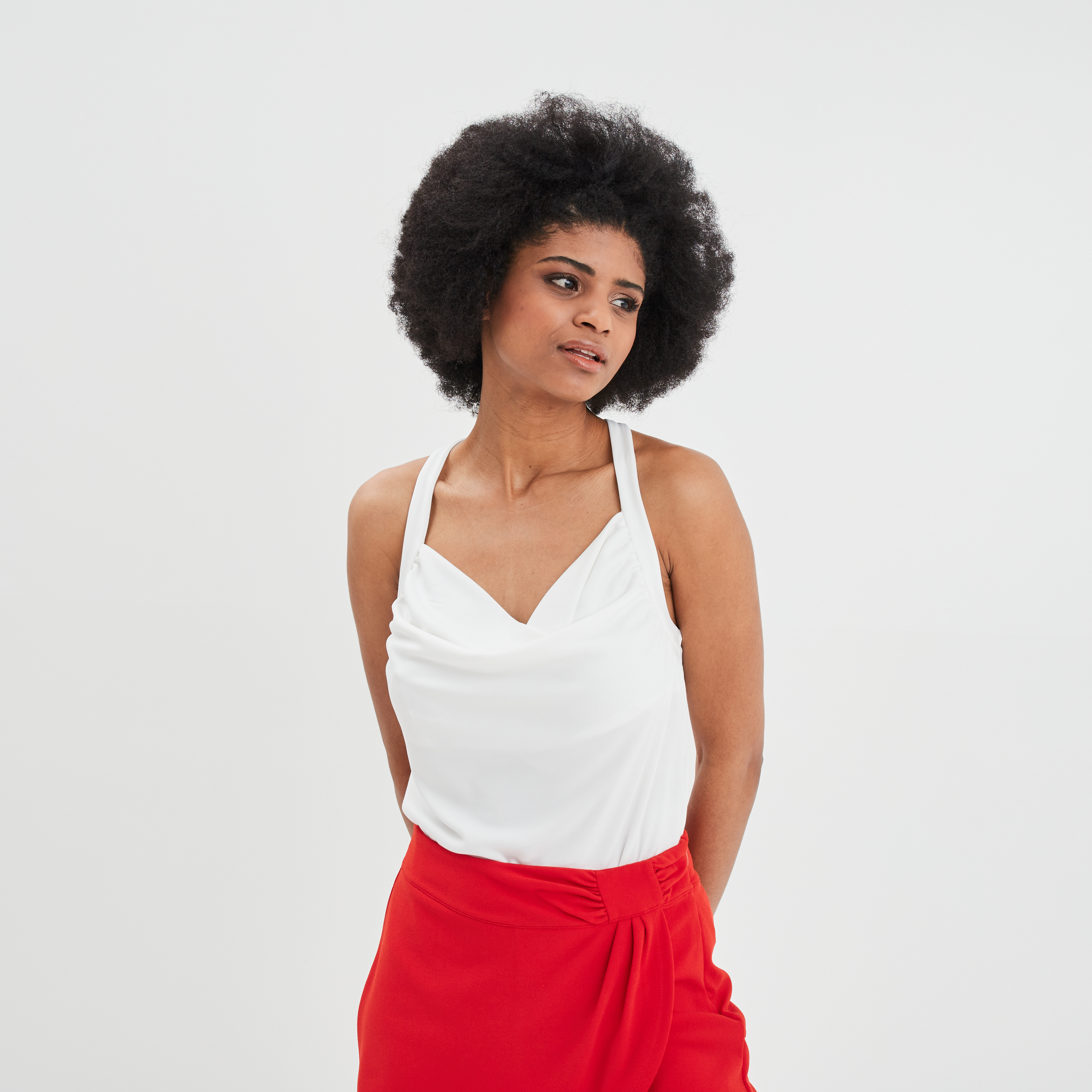 Débardeur col bénitier dos croisé blanc femme | La Halle