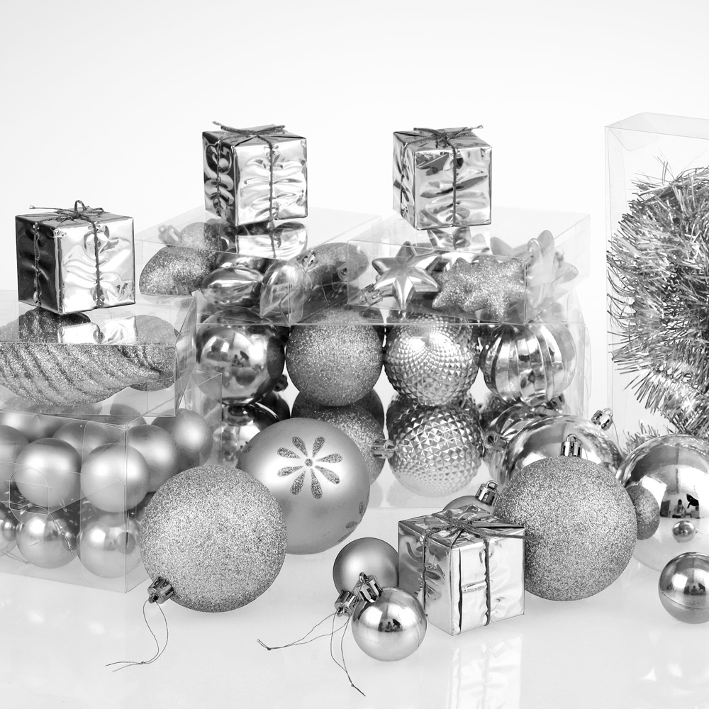 DEUBA Weihnachtsbaumkugeln Weihnachtsbaumschmuck 103 tlg 3/4/6/8cm silber