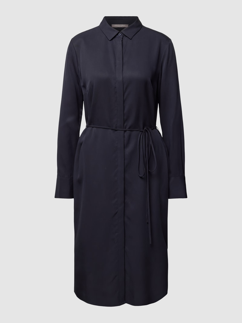 Knielanges Hemdblusenkleid mit Bindegürtel in marineblau