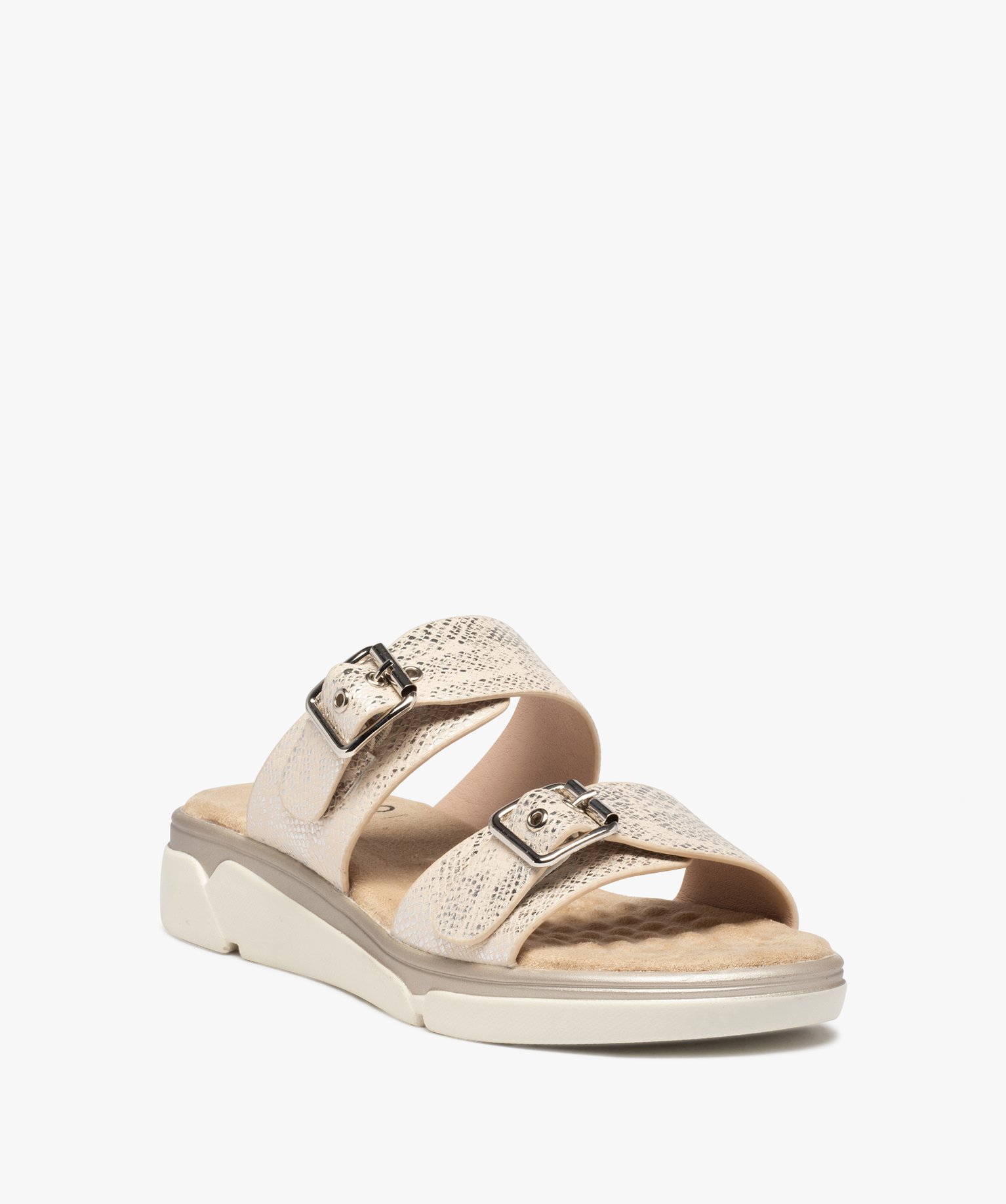 Mules femme confort à brides métallisées ajustables beige | GEMO