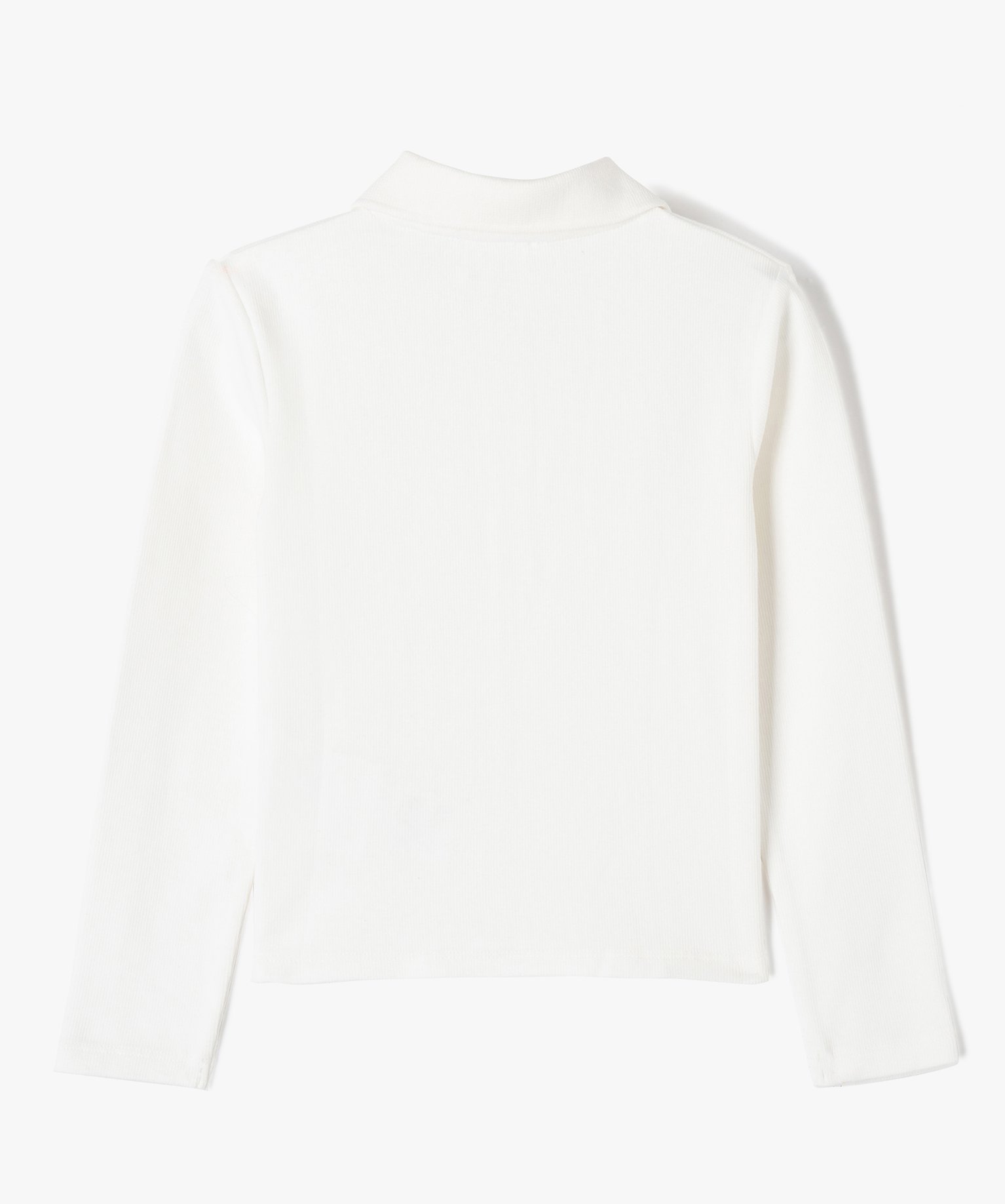 Tee-shirt fille à manches longues et col polo ecru | GEMO