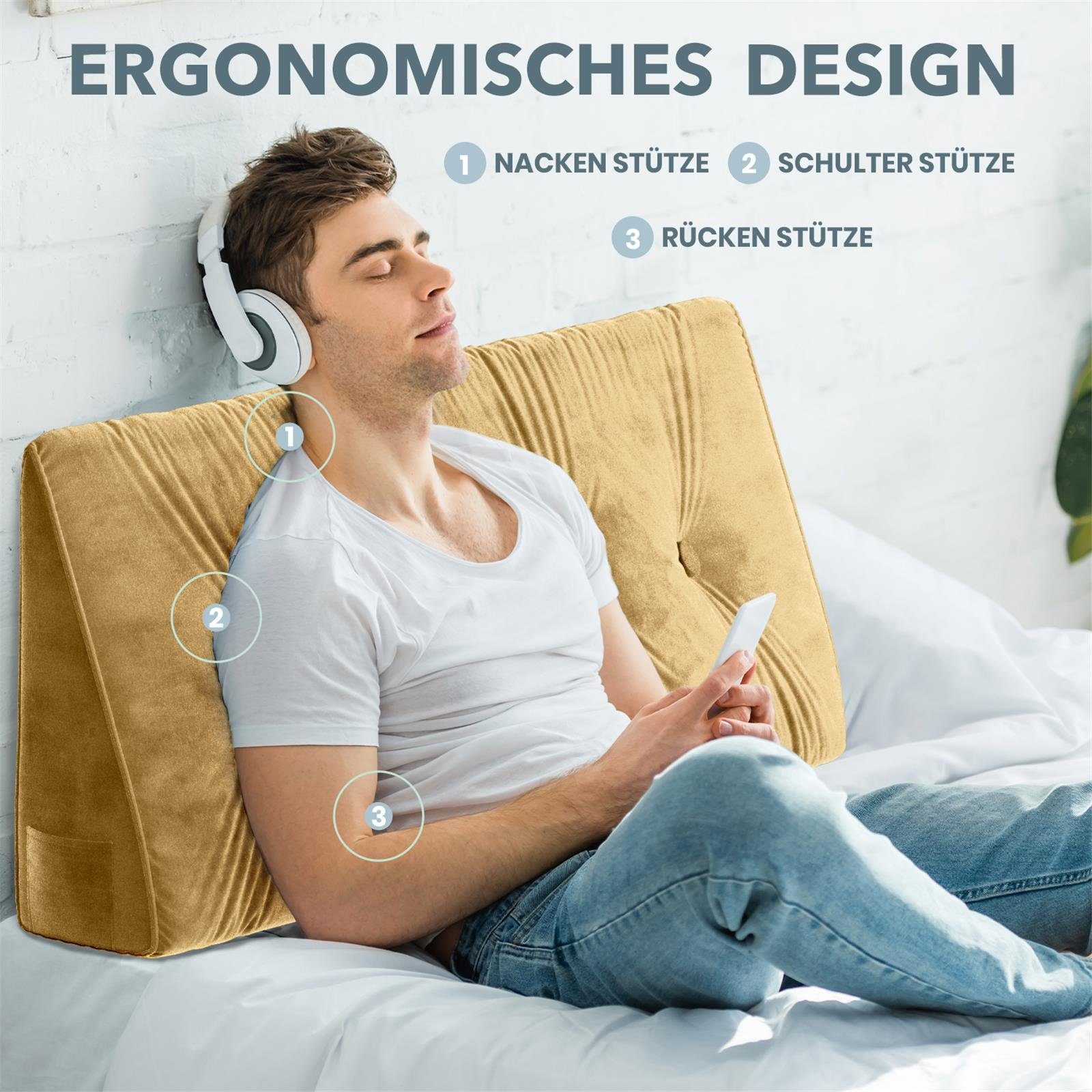 Björn&Schiller Rückenkissen Dreieckiges keilförmiges, Palettenkissen, Lounge Kissen Beige, ideal als Kopfkissen, Nackenkissen oder Bett Kopfteil Kissen