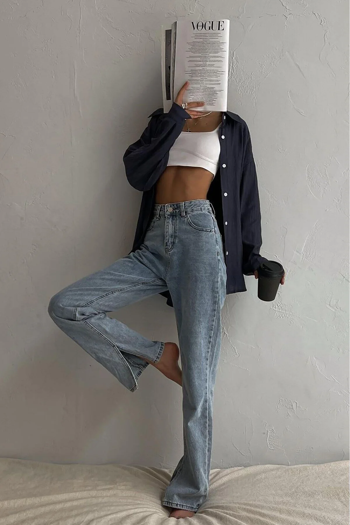 Madmext  Blaue Jeans mit hoher Taille und Schlitz für Damen MG1384