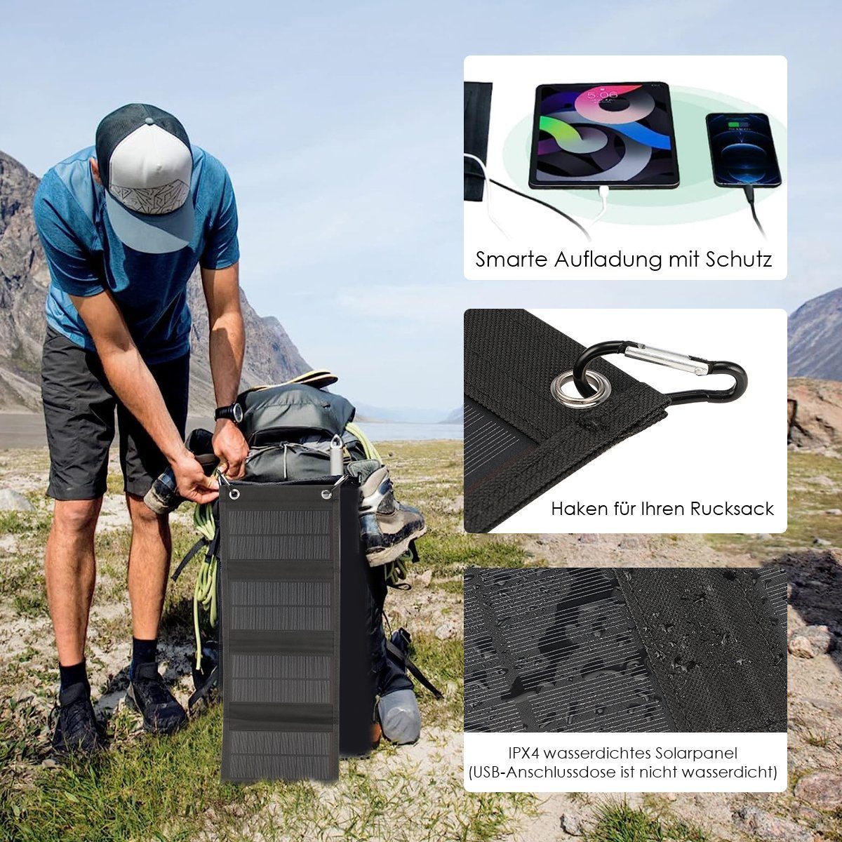oyajia Solarmodul Faltbare 30W/50W Solarladegerät mit 4 Solarmodul, Tragbar, Wasserdichte IP67, Tragbares USB-Ladegerät für Outdoor-Camping Wandern