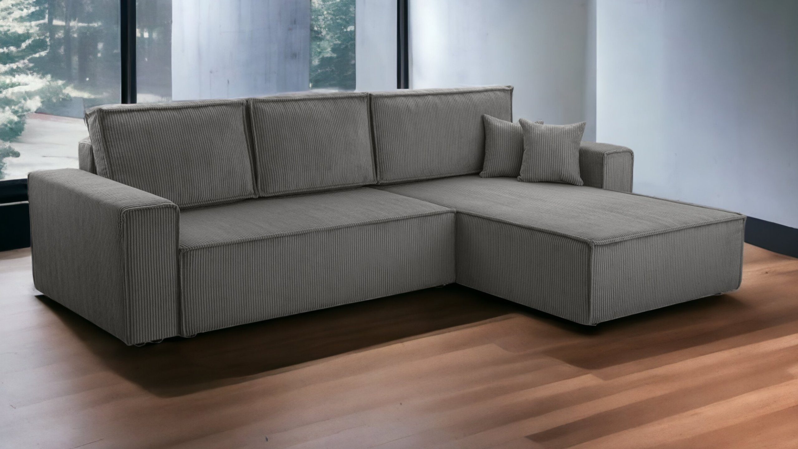 DD-COLLECTION Ecksofa Wohnlandschaft Gera XL Größe, Grau, Cappuccino, mit Bettfunktion, Ottomane Rechts Links Universell, CORD-Bezug