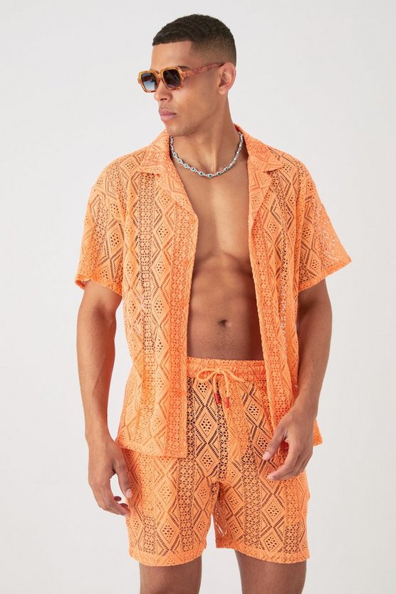Kastiges gehäkeltes Hemd & Shorts