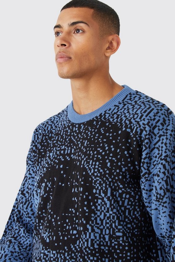 Kastiger Strickpullover mit Print