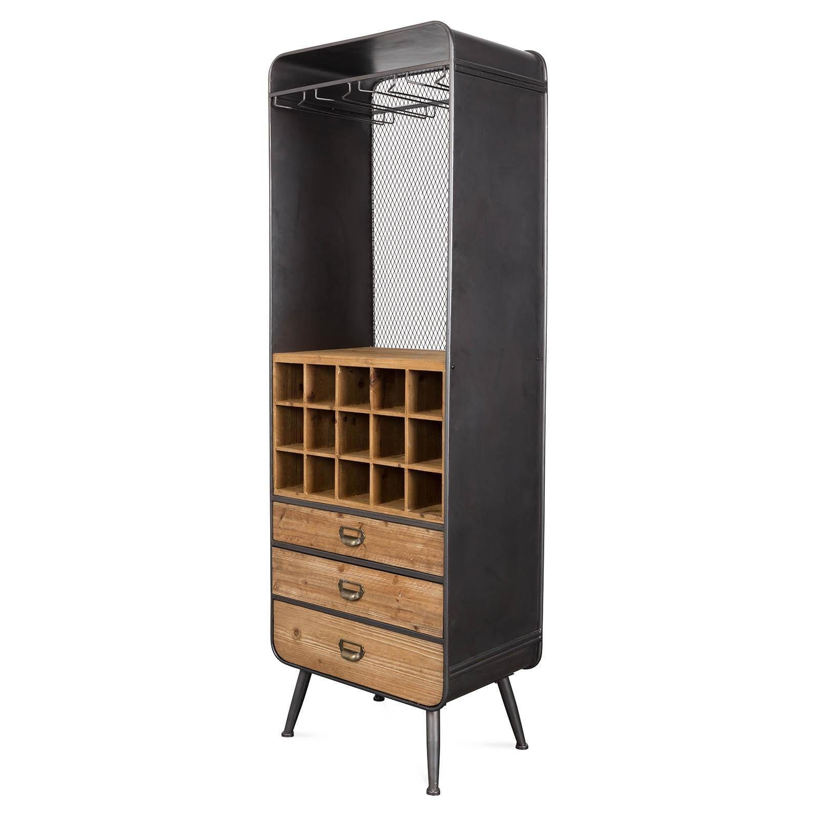 Dutchbone Vitrine DUTCHBONE Barschrank Vino (Packung, 1 Stück DUTCHBONE Barschrank) aus Eisen, Mischholz, Tannenholz, B 56 Zentimeter, H 170 Zentimeter, T 38 Zentimeter