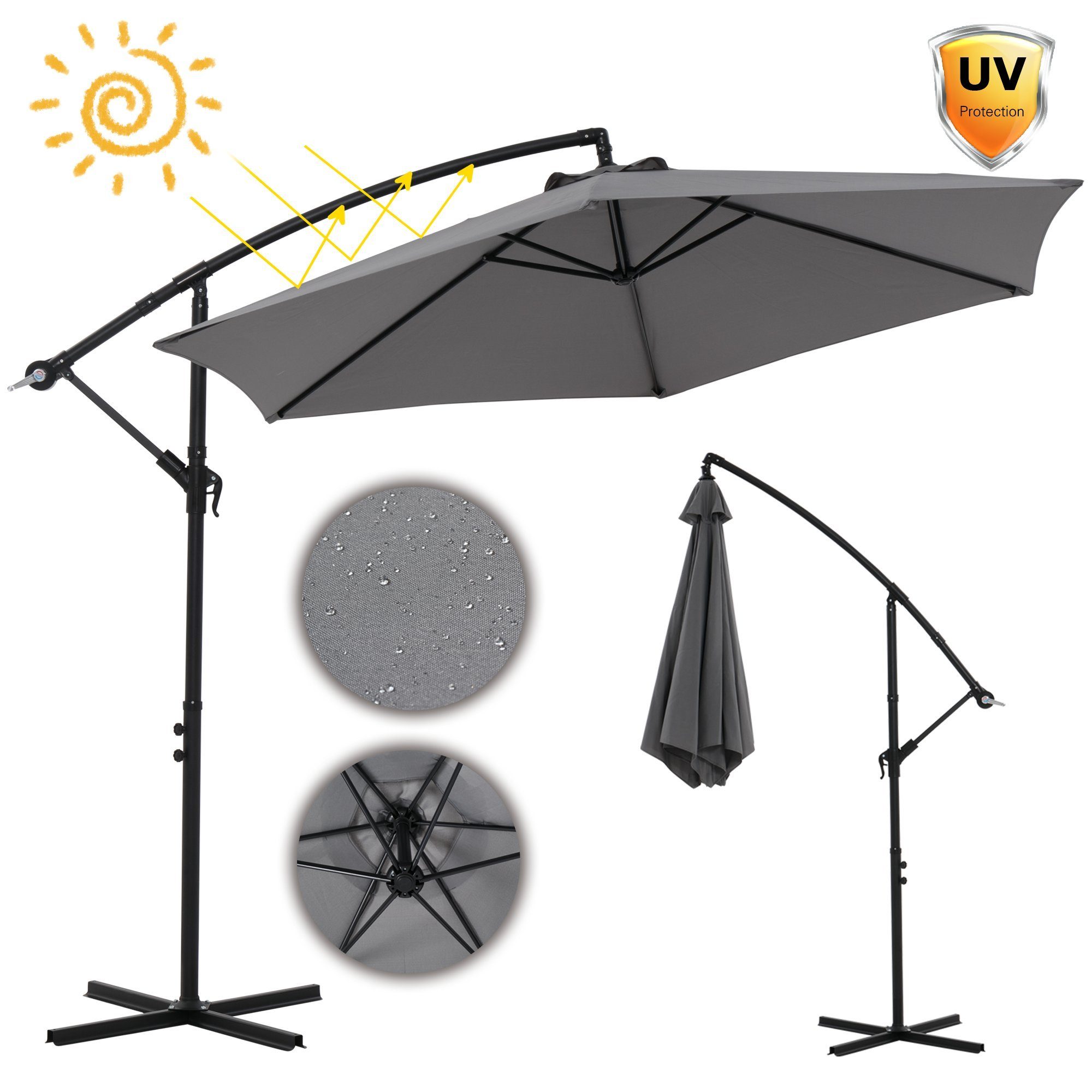 Mucola Sonnenschirm Sonnenschirm Kurbelschirm Ø 350 Ampelschirm LED Gartenschirm Balkon, Stück, Premium-Sonnenschirm, LED-Beleuchtung