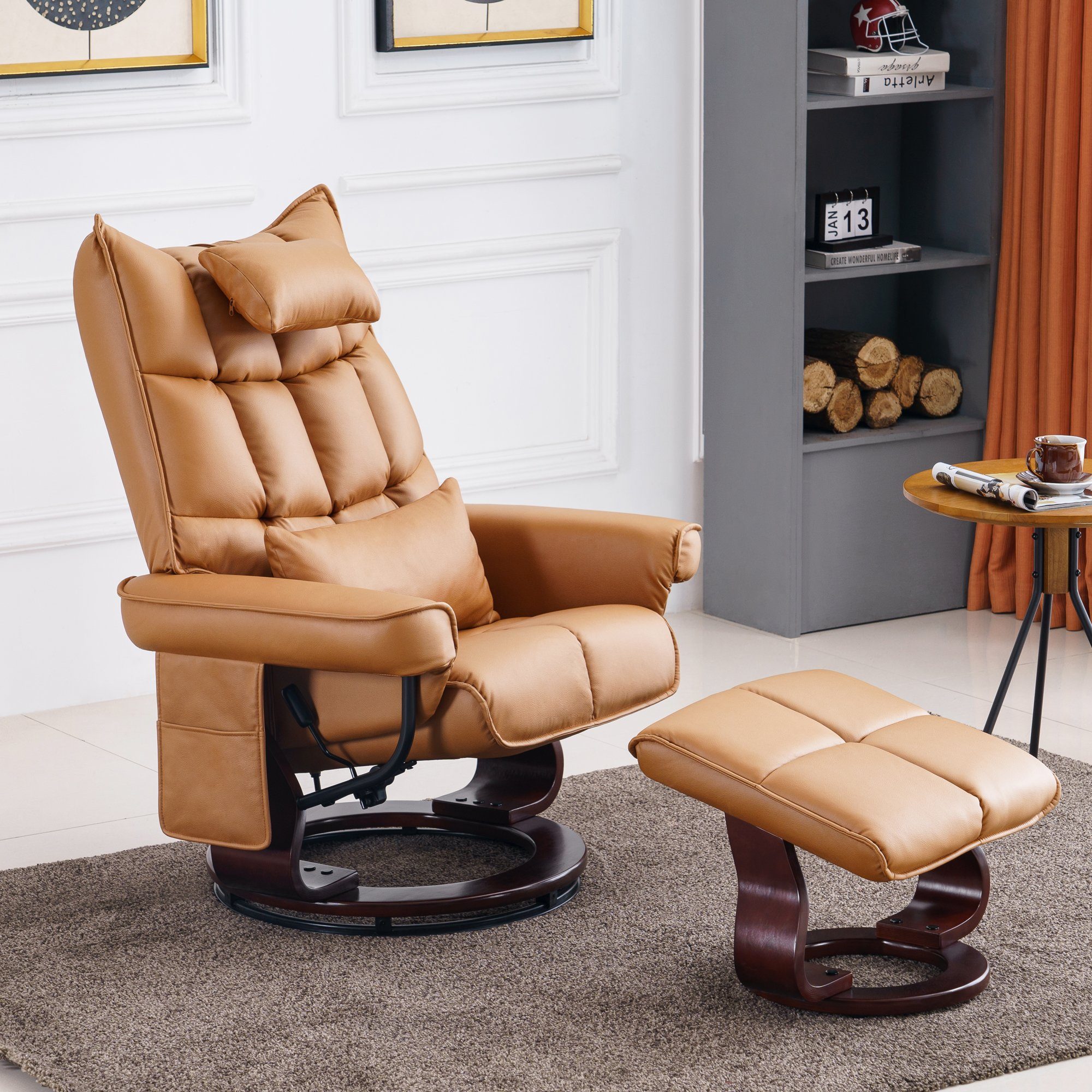 MCombo Relaxsessel MCombo Relaxsessel mit Hocker 9076, Drehbare Fernsehsessel mit Liegefunktion, mit Kissen & Seitentasche