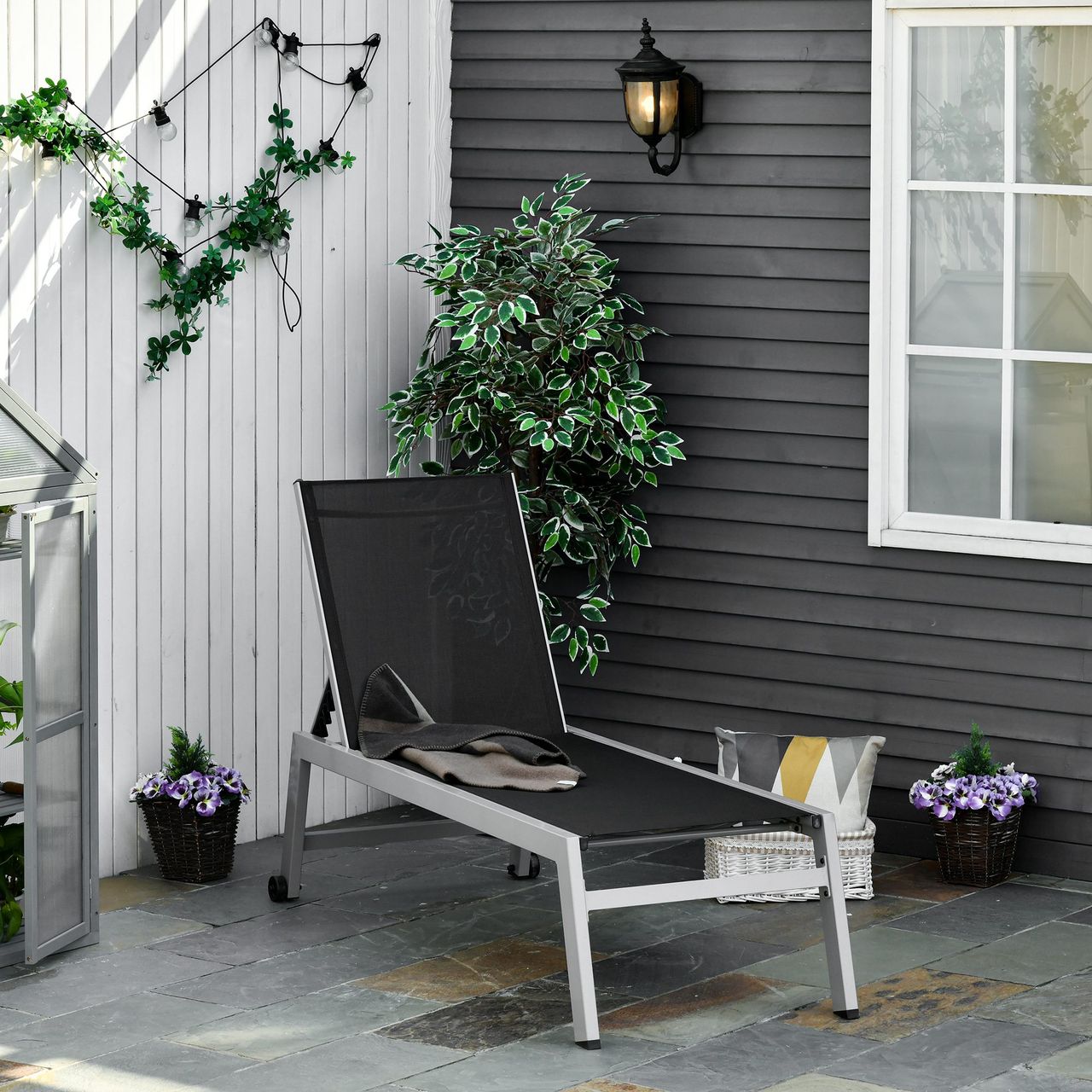 Outsunny Sonnenliege Gartenliege 5-stufige Rückenlehne Aluminium Schwarz