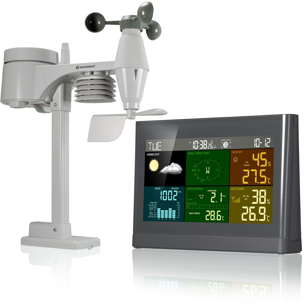 Bresser 5-in-1 Comfort Wetter Center mit Farbdisplay