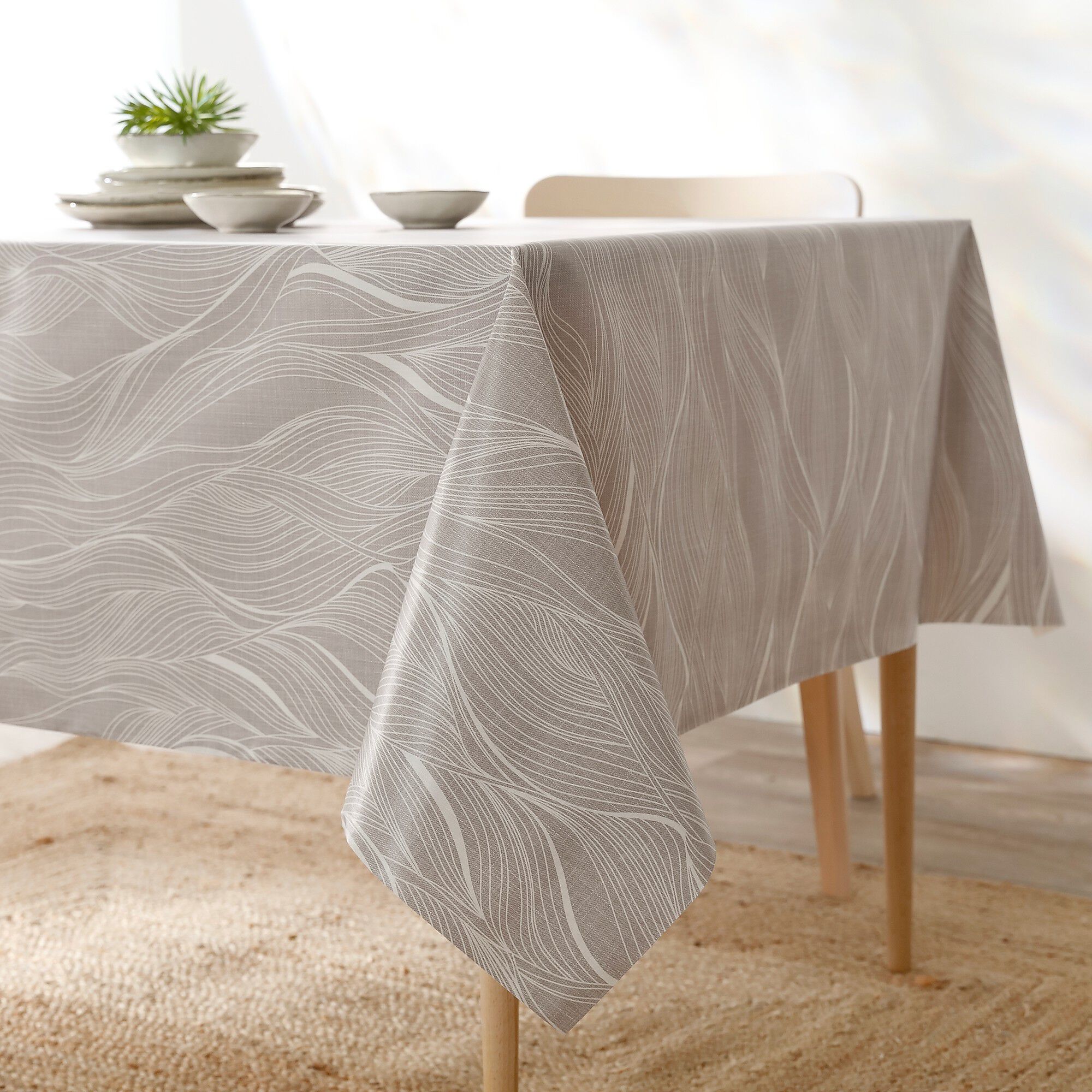 Nappe toile cirée imprimée vagues