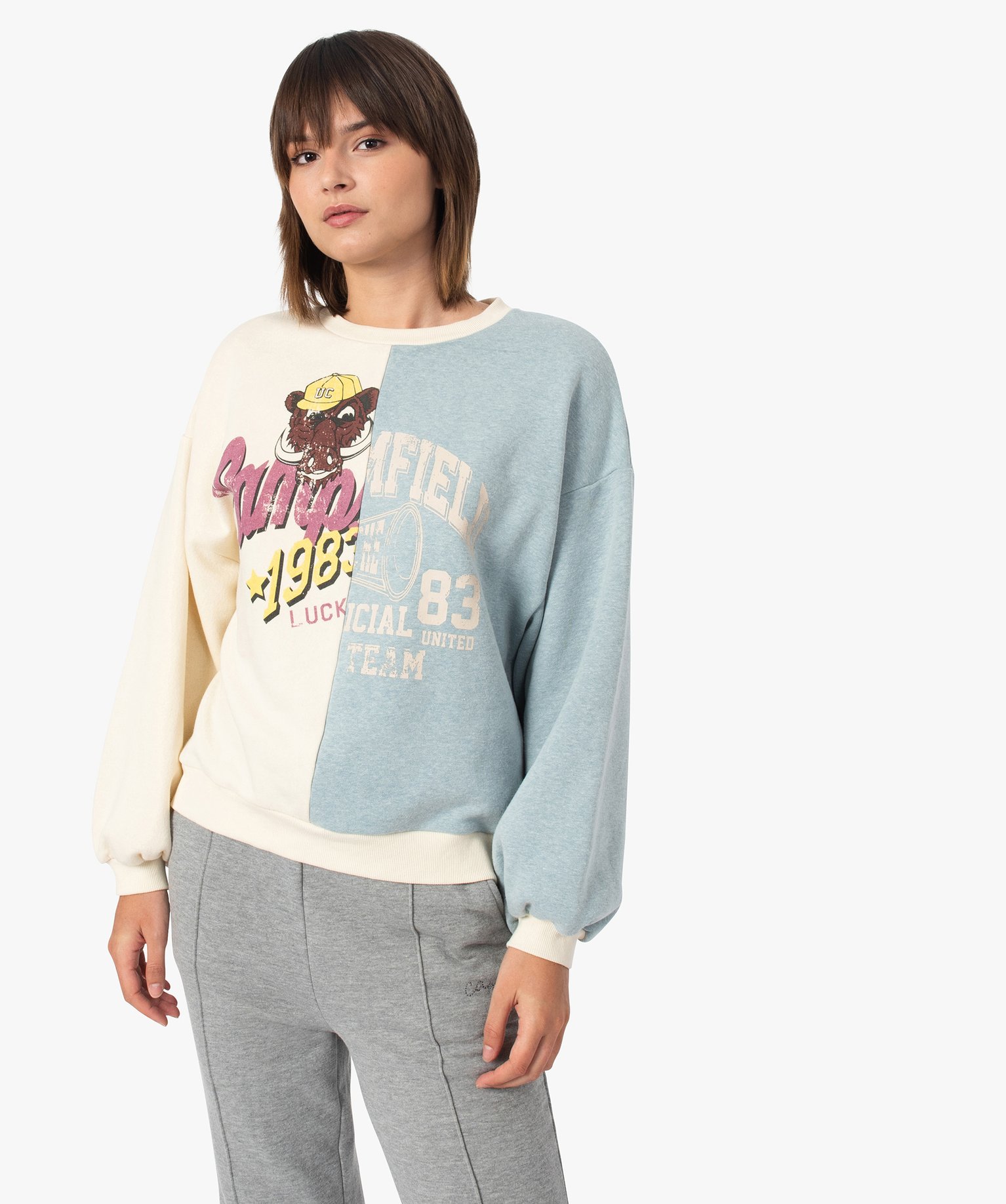 Sweat femme bicolore avec motif XXL – Camps United | GEMO