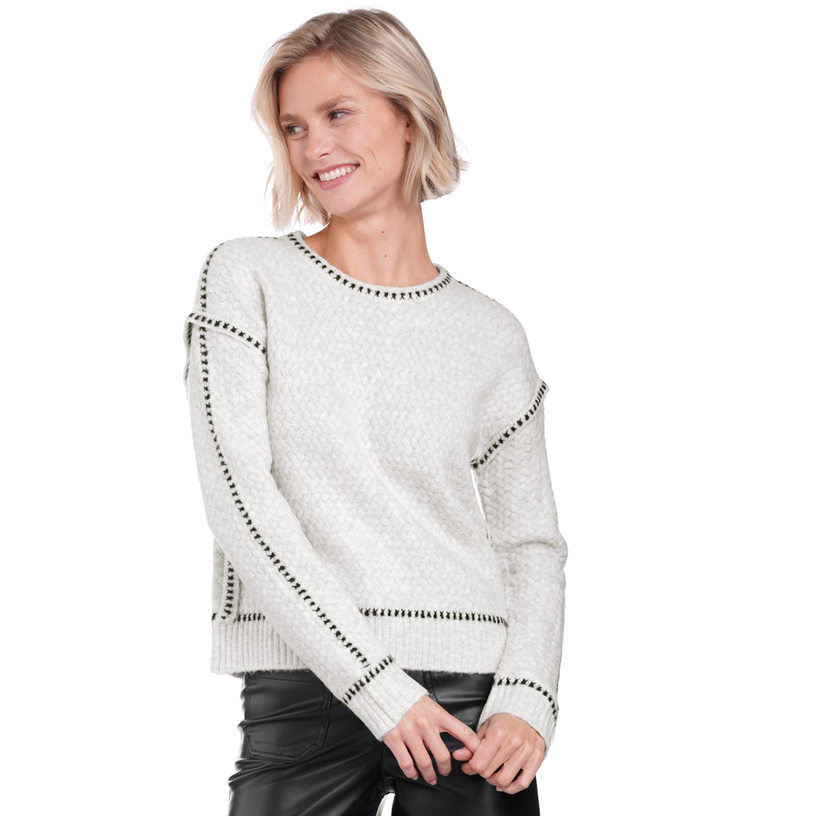 Damen Strickpullover mit Ziernähten