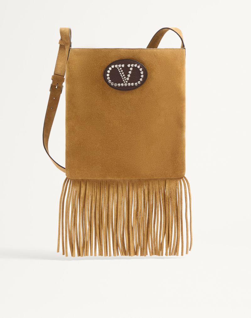 Bolsa de ombro Valentino Garavani Nellcôte em camurça com franjas