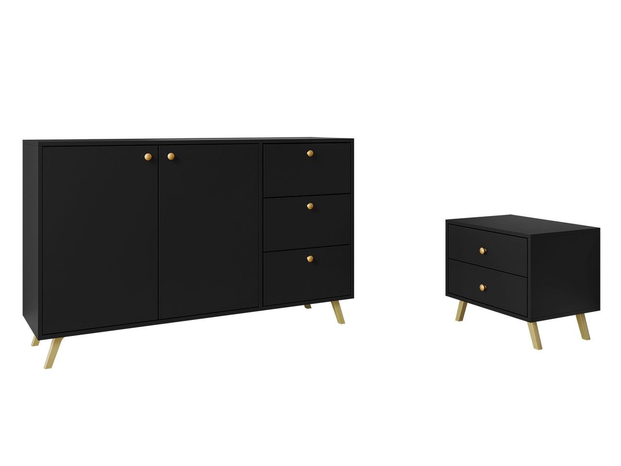 Mirjan24 Schlafzimmer-Set Siena, (2er-Set, Kommode, Nachttisch), Aluminiumgriffe in der Farbe Gold