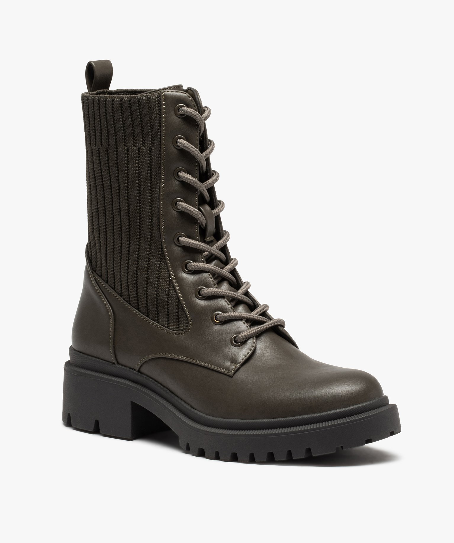 Bottines femme à semelle crantée et col chaussette kaki | GEMO