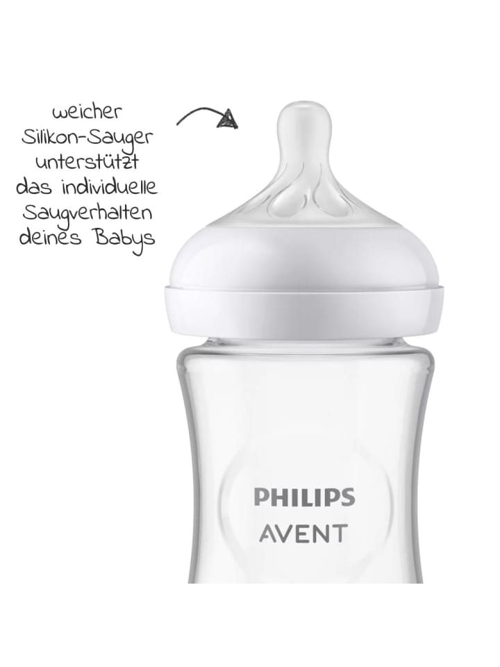 Philips Avent Glas-Flasche Natural Response 240ml   Silikon-Sauger in weiss günstig kaufen onesize