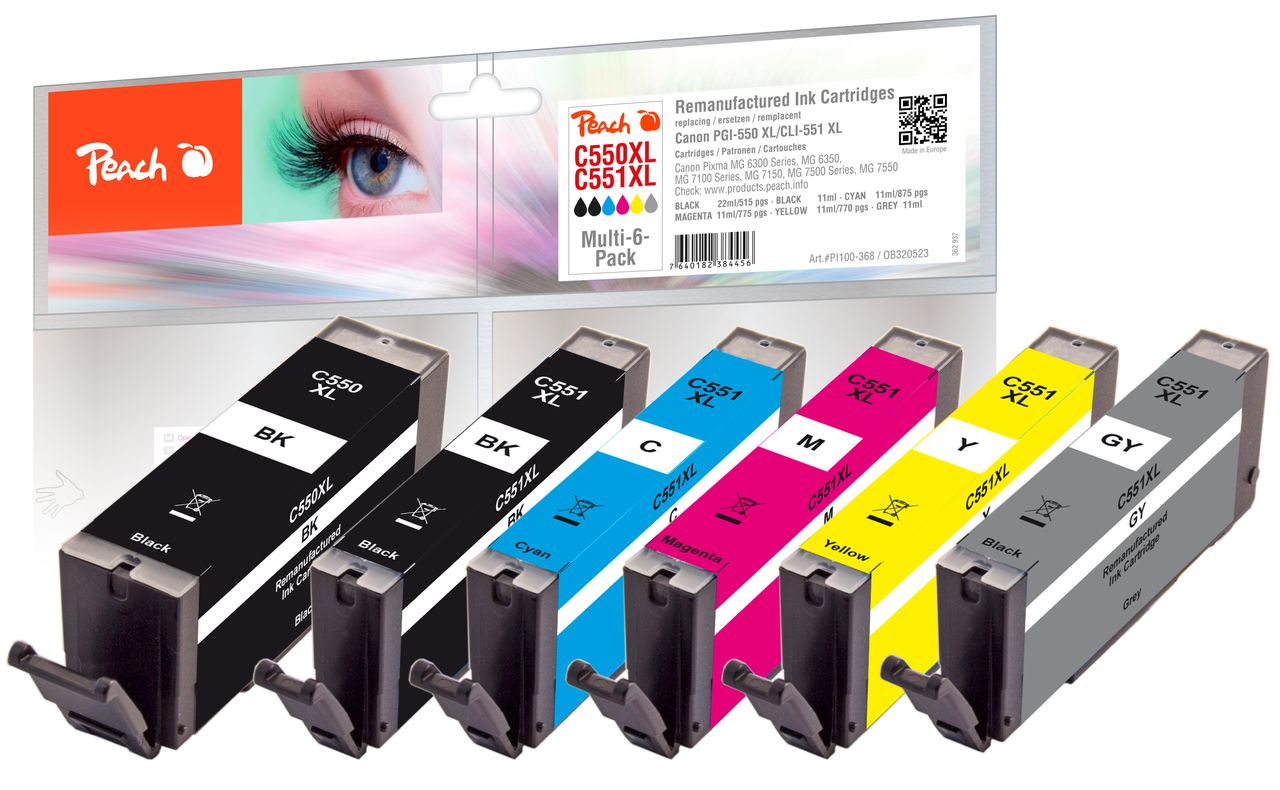 Peach SparPack mit grau Tintenpat. ersetzt Canon PGI-550XL, CLI-551XL