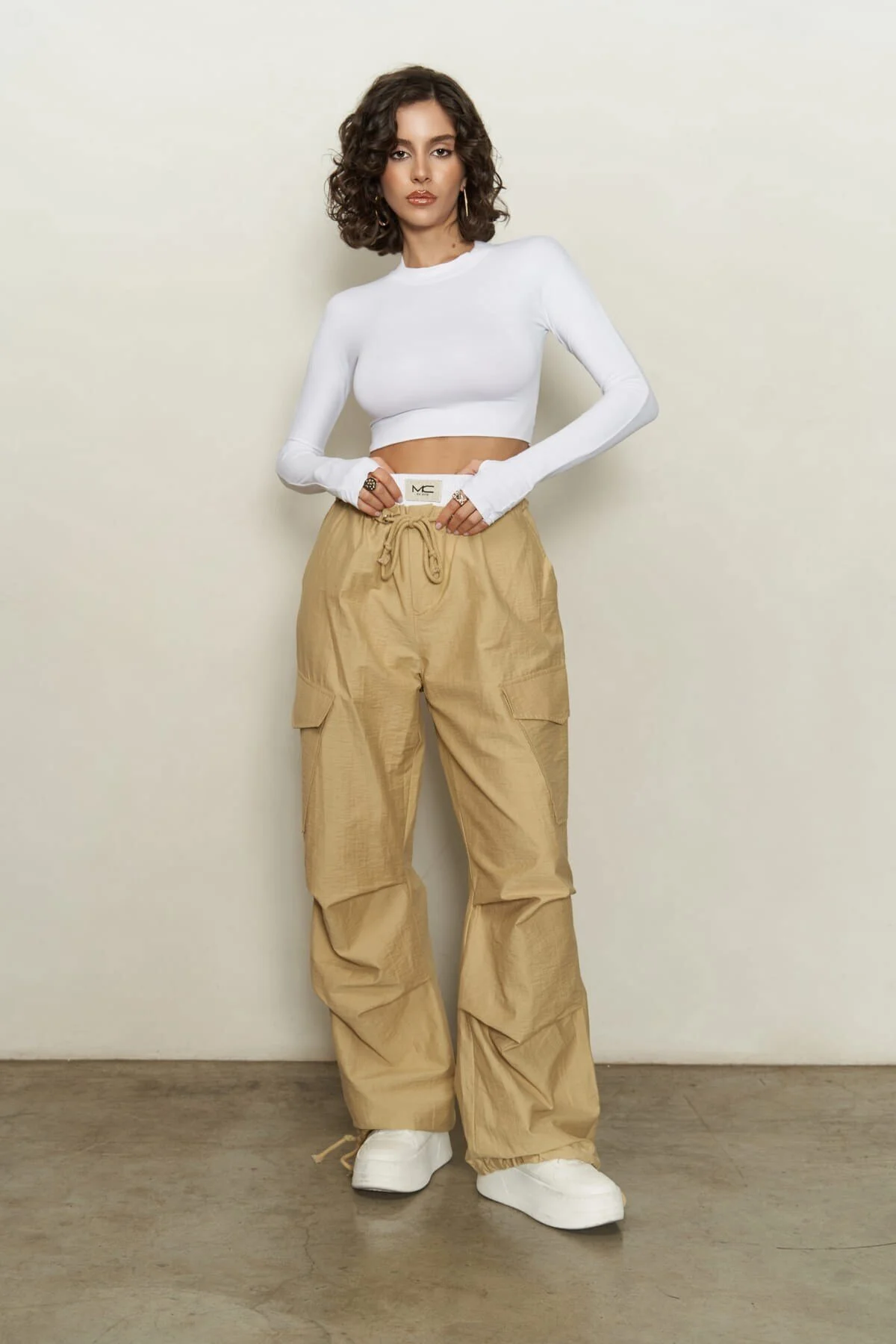 MAİ COLLECTİON  Galvin Boxer Detail dunkelbeige Fallschirmhose