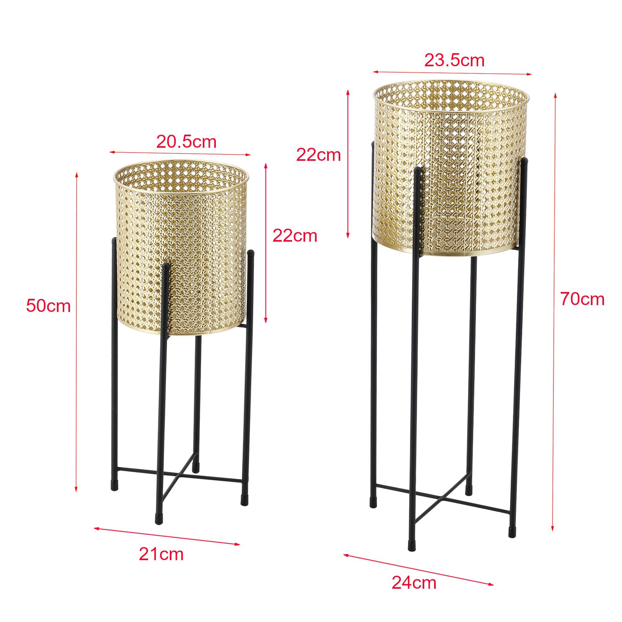 en.casa Blumenständer (Set, 2er), Mol Blumenkübel Pflanzenständer Pflanztopf Metall gold/schwarz