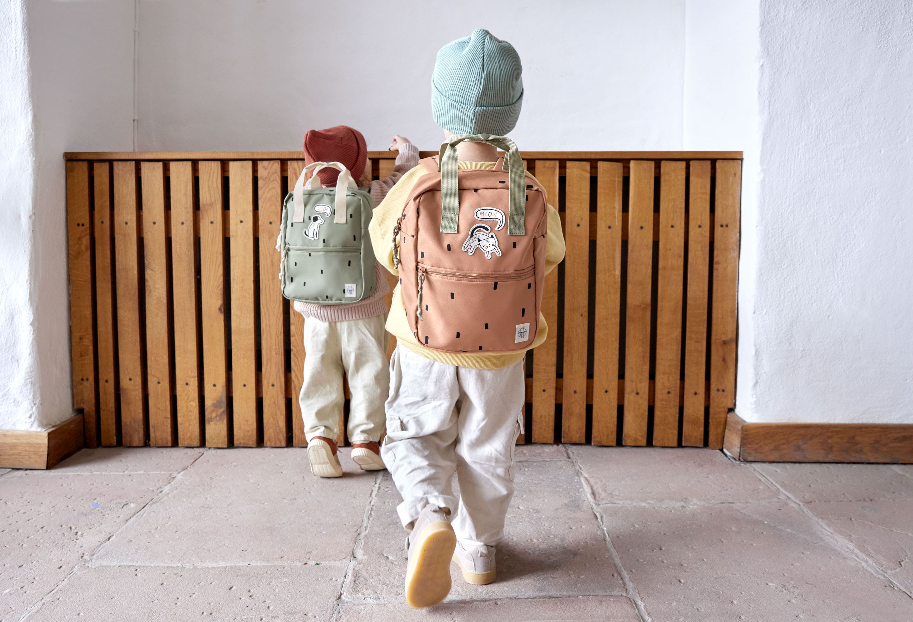 Kindergartenrucksack Square - Happy Prints, Karamell