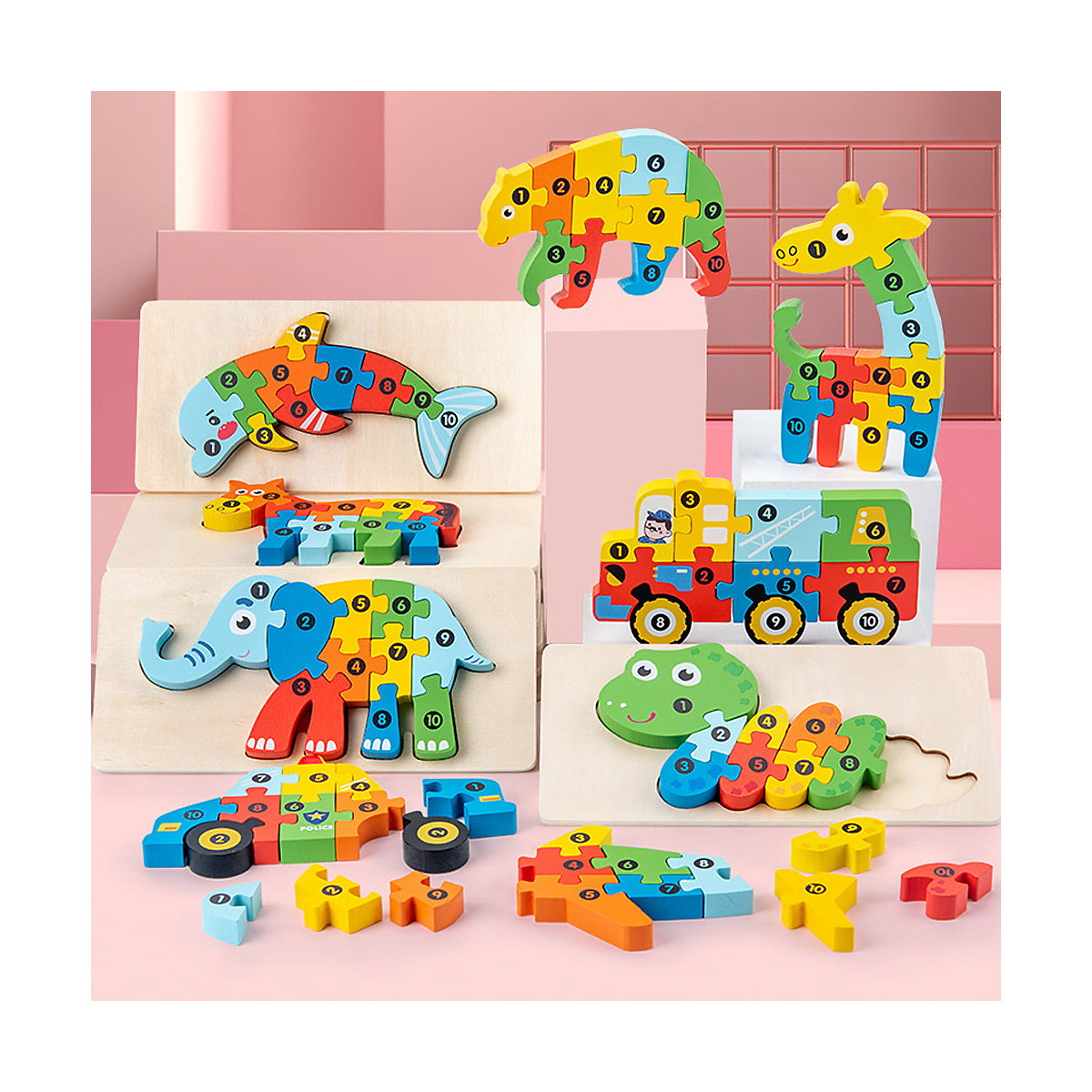 Bauklötze für Kinder Holzklötze für Kinder mit 3D-Formen - Flugzeug