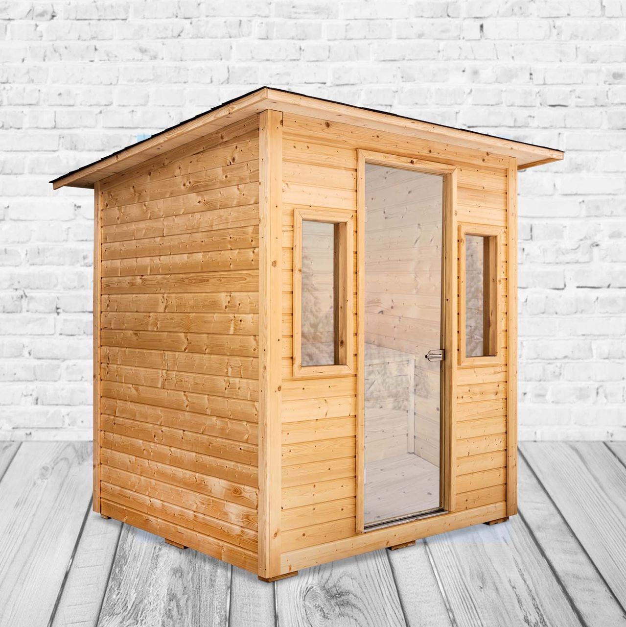 PureHaven Aussensauna 190x205x240 cm mit finnischem Saunaofen von Harvia inkl. kompletten Zubehör einfach montierbar energiesparend leichte Bedienung