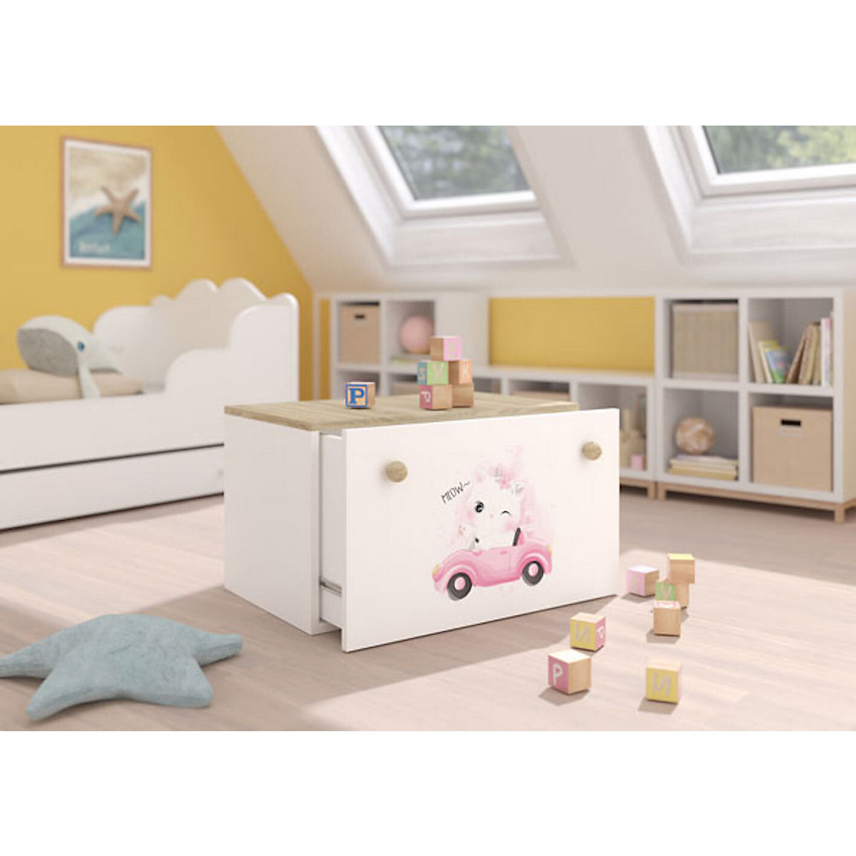 Spielzeugtruhe Sitztruhe Inga 70cm Motiv wählbar mit 1 Schublade