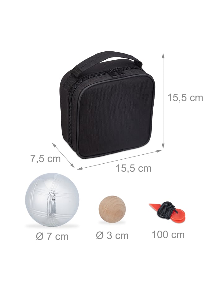 relaxdays 7-teiliges Boule Kugeln Set in Silber/ Schwarz günstig kaufen onesize