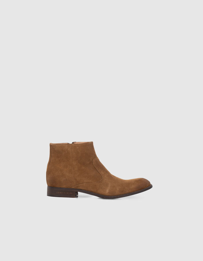Boots marron en cuir velours zippées Homme